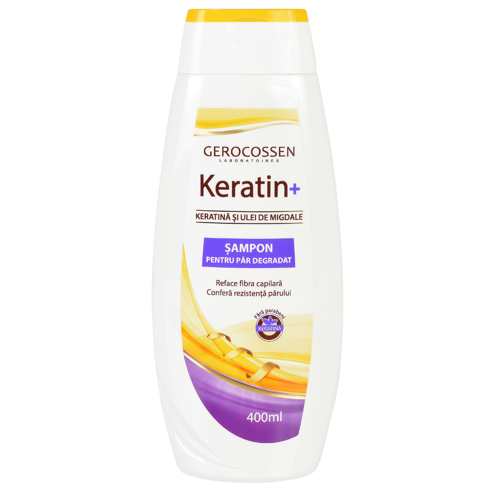 Sampon pentru par degradat cu keratina si ulei de migdale Keratin+, 400 ml, Gerocossen