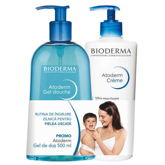 Pachet Atoderm Crema parfumata 500 ml + Atoderm Gel de dus 500 ml, Bioderma 