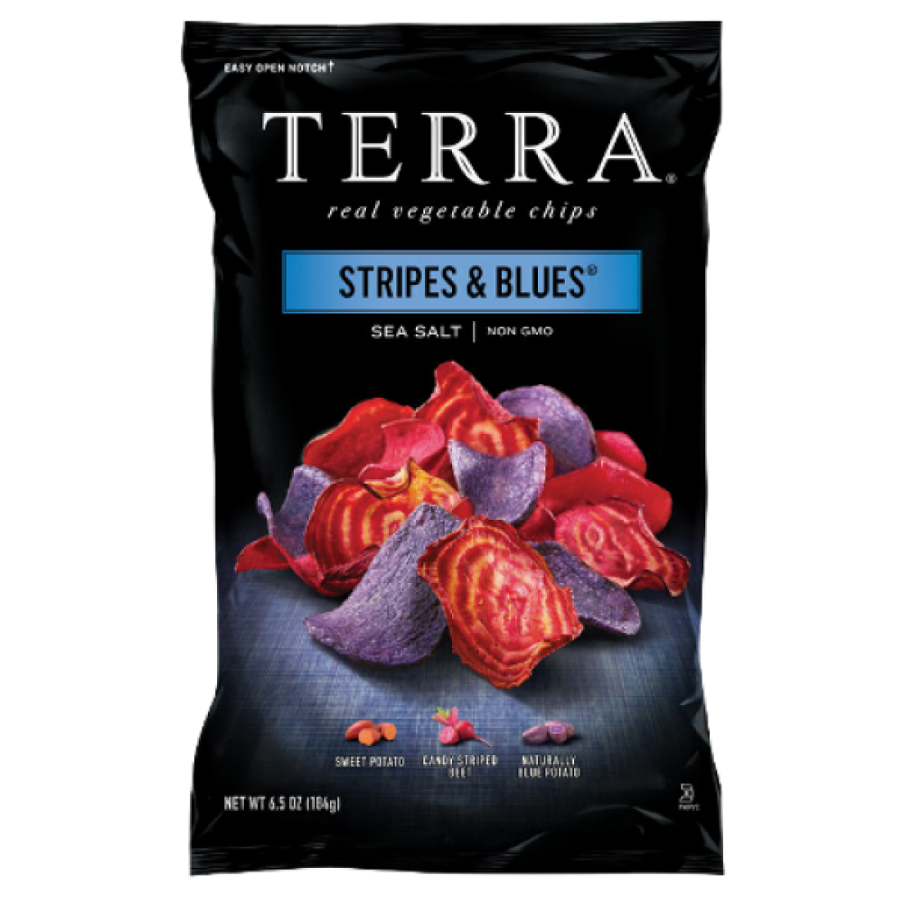 Chipsuri cu sare de mare Stripes & Blues, 110 g, Terra