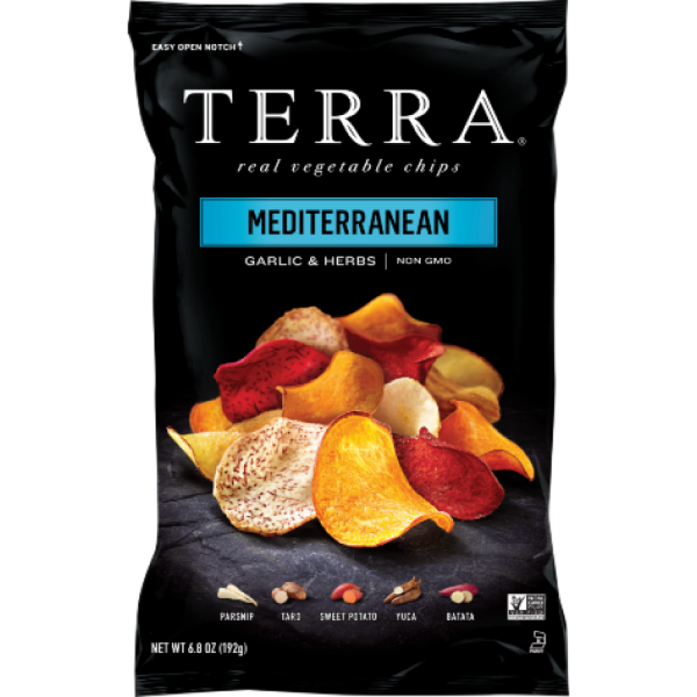 Chipsuri mediteranean cu usturoi si ierburi aromate, 110 g, Terra