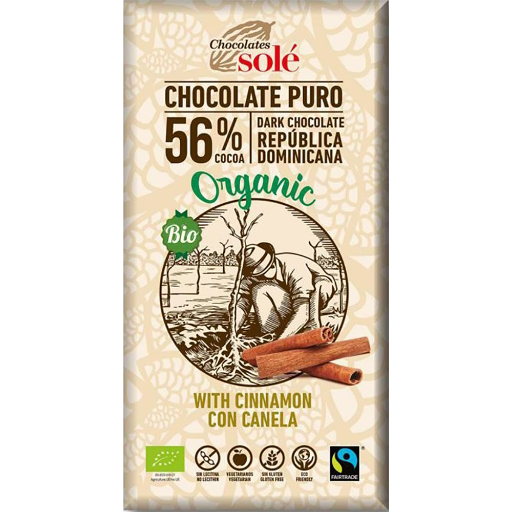 Ciocolata neagra bio cu scortisoara, 100 g, Chocolates Sole