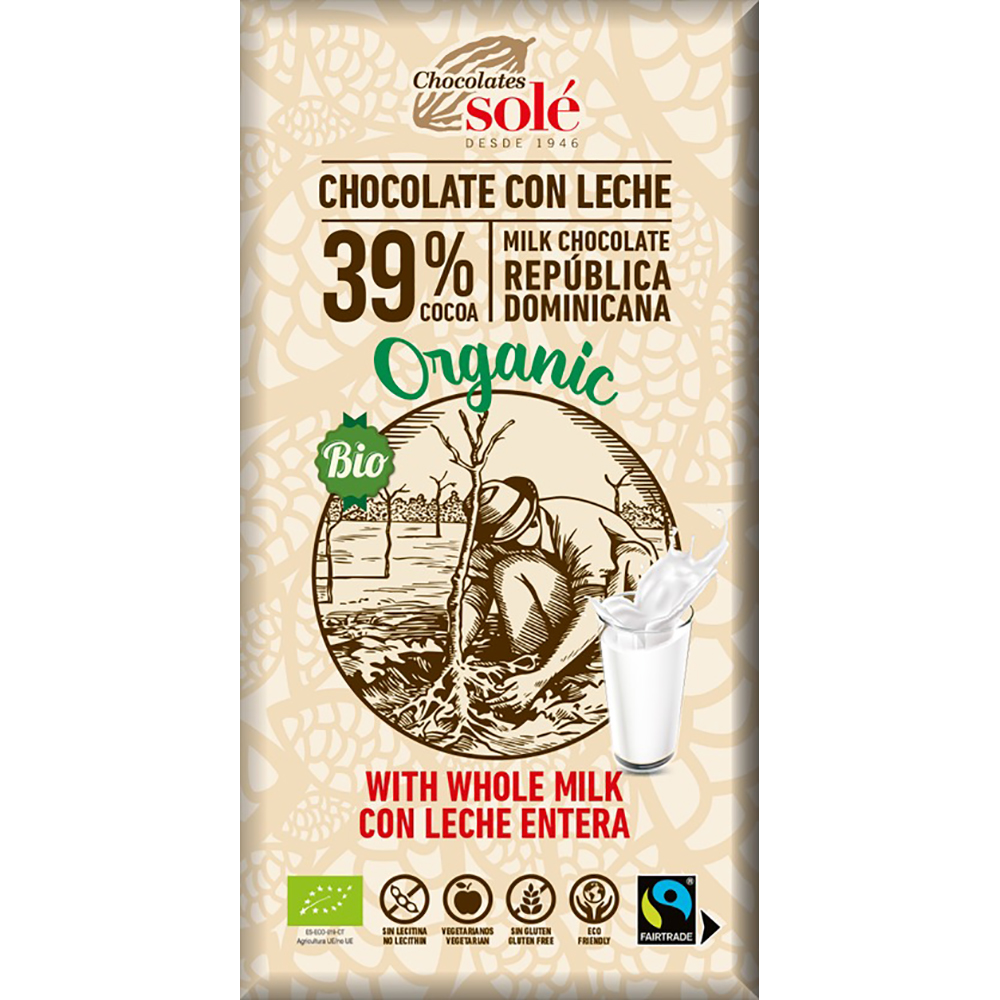 Ciocolata bio cu lapte, 100 g, Chocolates Sole