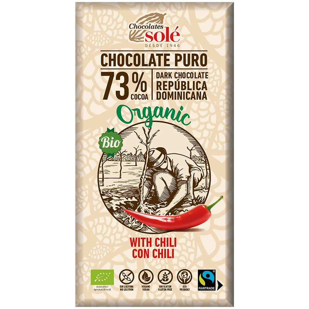 Ciocolata neagra bio cu chilli, 100 g, Chocolates Sole