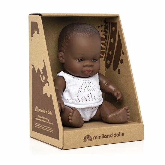 Papusa Baby African, 21 cm, 10 luni+, Miniland 492642