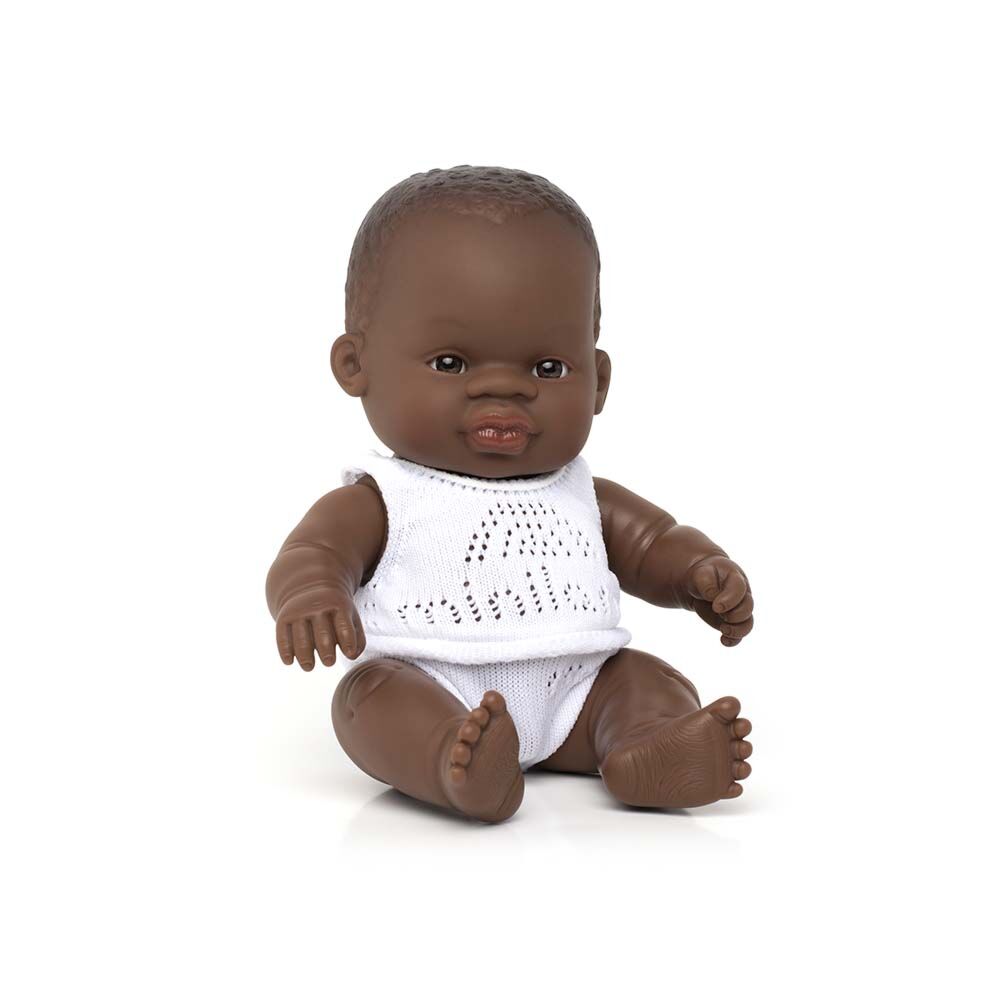 Papusa Baby African, +10 luni, 21 cm, Miniland 