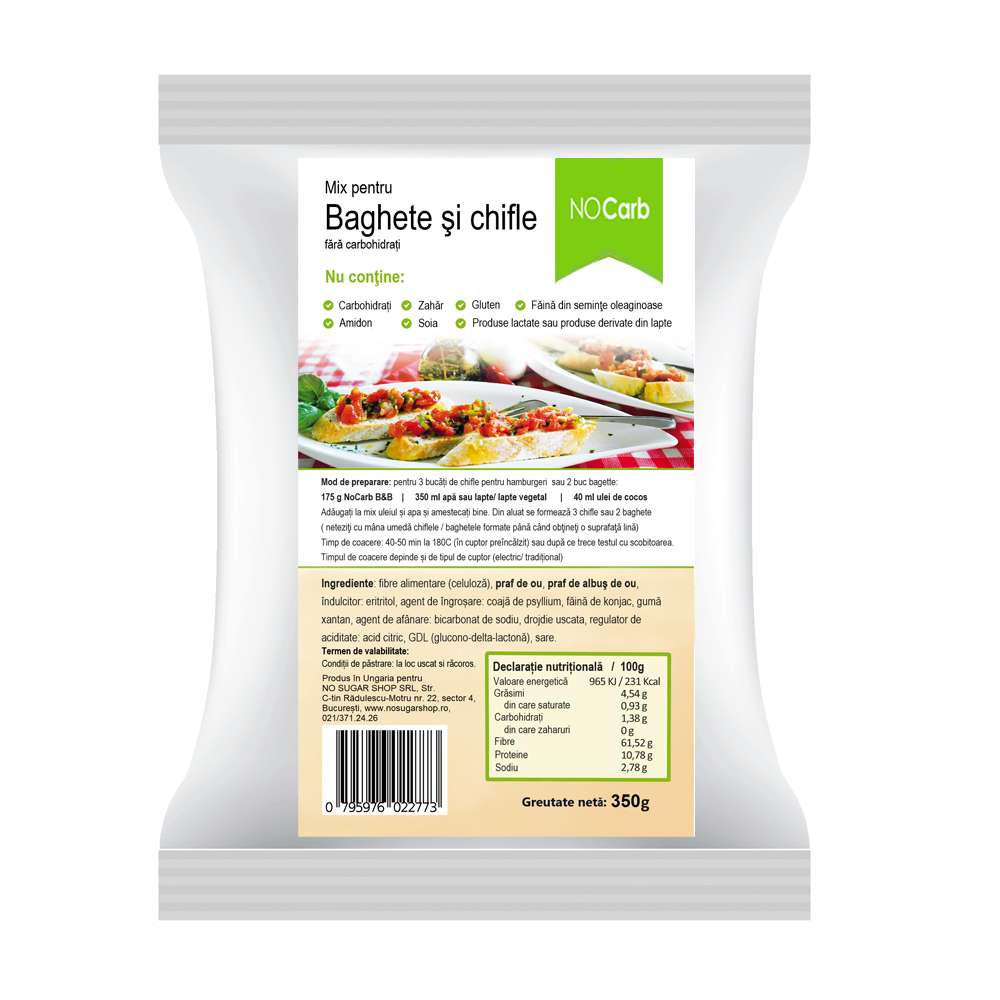 Mix pentru baghete si chifle fara carbohidrati, 350 g, NoCarb