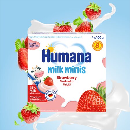 Iaurt cu capsuni Milk Minis, 8 luni+, 4 x 100 g, Humana 639739