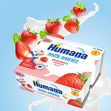 Iaurt cu capsuni Milk Minis, 8 luni+, 4 x 100 g, Humana 639737