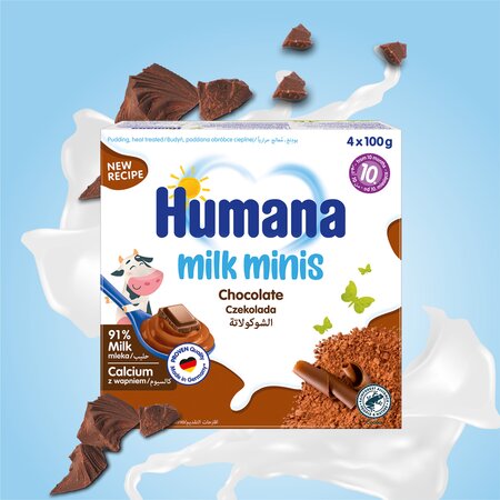 Budinca cu ciocolata Milk Minis, +10 luni, 4x100 g, Humana 639756