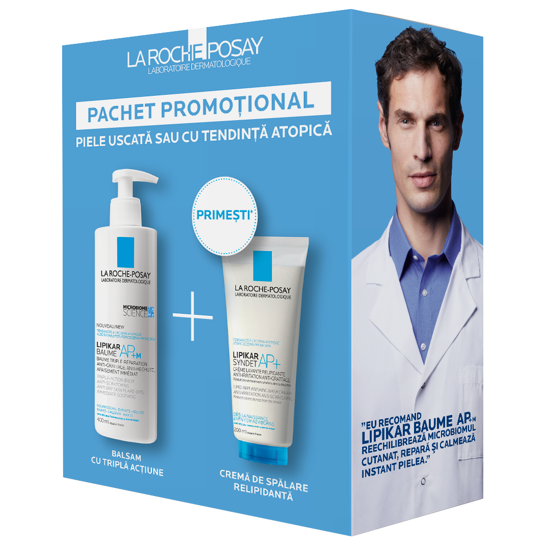 Pachet Crema de spalare anti-iritatii Syndet AP+, 200 ml + Balsam Lipikar Baume AP+M, 400 ml, La Roche-Posay