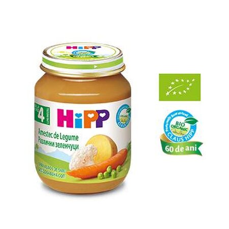 Piure Bio cu amestec de legume, +4 luni, 125 g, Hipp 493774