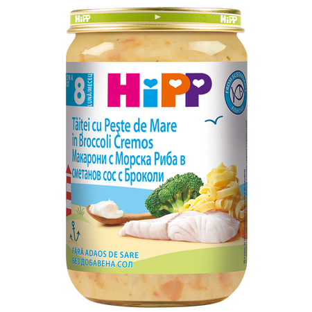 Piure din Taitei cu Peste de Mare in Broccoli Cremos, 8 luni+, 220 g, Hipp