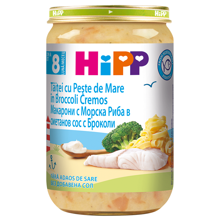 Piure din Taitei cu Peste de Mare in Broccoli Cremos, 8 luni+, 220 g, Hipp