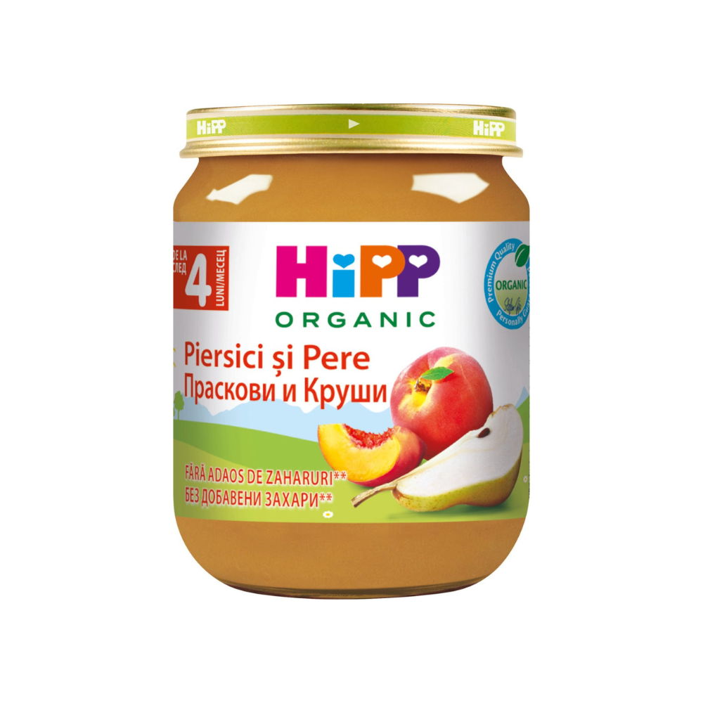 Piure de piersici si pere, +4 luni, 125 g, Hipp