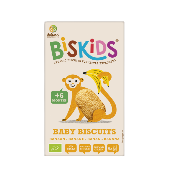 Biscuiti Bio pentru copii, cu banane Biskids, 120 g, Belkorn