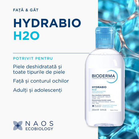 Apa micelara hidratanta dermatologica pentru fata si ochi Hydrabio H2O, 250 ml, Bioderma 822563