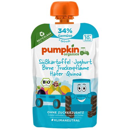 Piure Bio de legume si fructe, cartofi dulci si pere, 100g, Pumpkin Organics