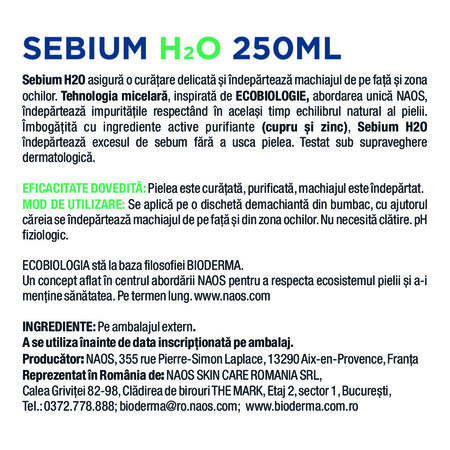 Apa micelara ten mixt si gras  Sebium H2O, 250 ml, Bioderma 757792