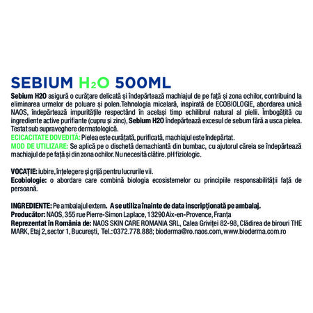 Apa micelara ten mixt si gras Sebium H2O, 500 ml, Bioderma 757800