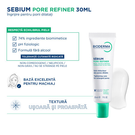 Concentrat corector pentru pori dilatati Sebium Pore Refiner, 30 ml, Bioderma 794639