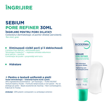 Concentrat corector pentru pori dilatati Sebium Pore Refiner, 30 ml, Bioderma 794638