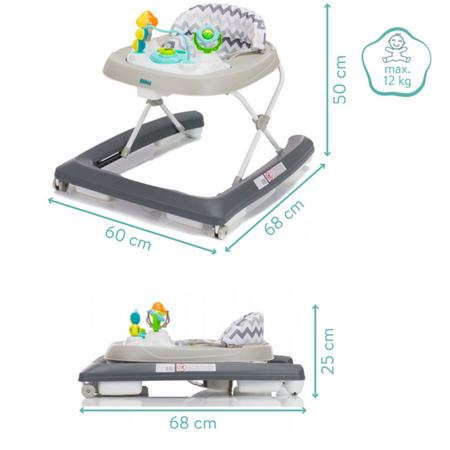 Premergator cu jucarie, Grey Zig Zag, 6 luni+, Fillikid 764037