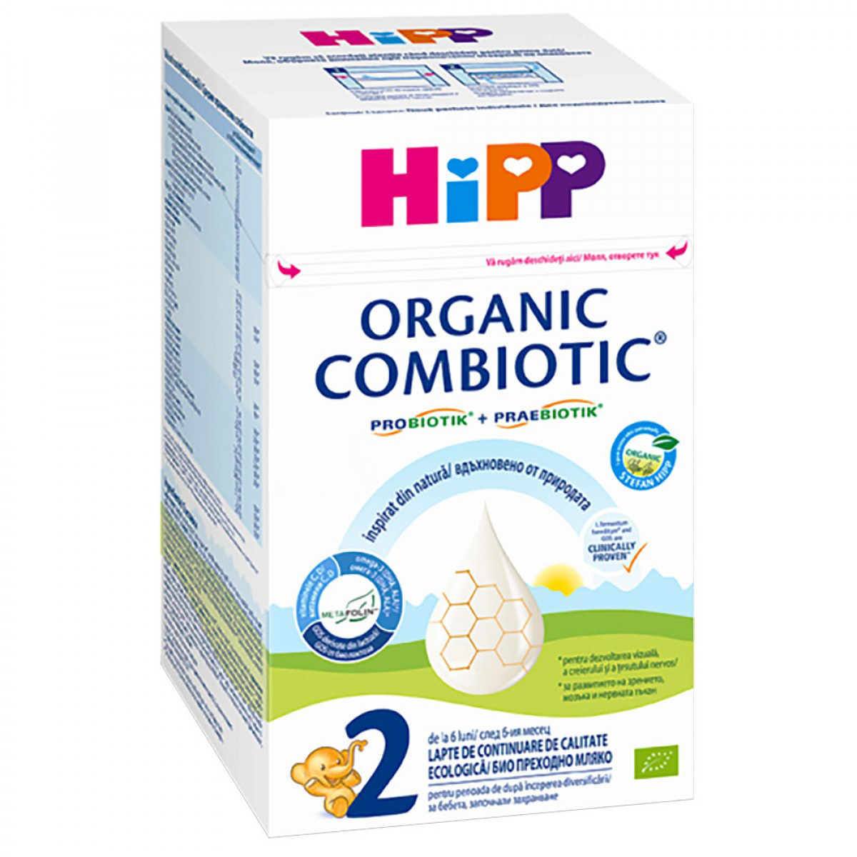 Lapte praf Bio formula de continuare Organic Combiotic 2, +6 luni, 800 g, Hipp