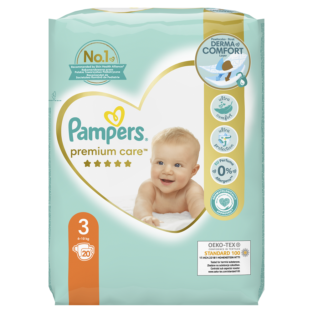 Scutece Premium Care, Nr. 3, 6-10 kg, 20 buc, Pampers