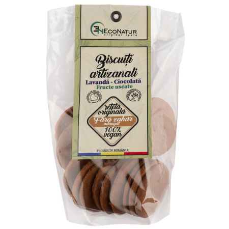 Biscuiti artizanali cu lavanda, ciocolata si fructe uscate, 150 gr, Econatur