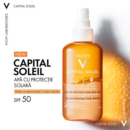 Apa de protectie solara pentru un bronz sporit SPF50+ Capital Soleil, 200 ml, Vichy 555677