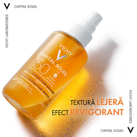 Apa de protectie solara pentru un bronz sporit SPF50+ Capital Soleil, 200 ml, Vichy 555674