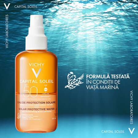 Apa de protectie solara pentru un bronz sporit SPF50+ Capital Soleil, 200 ml, Vichy 555668