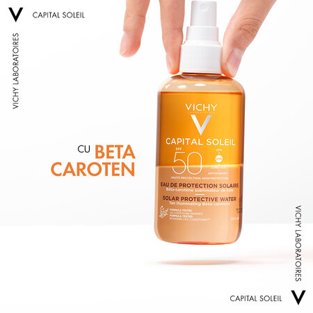 Apa de protectie solara pentru un bronz sporit SPF50+ Capital Soleil, 200 ml, Vichy 555667