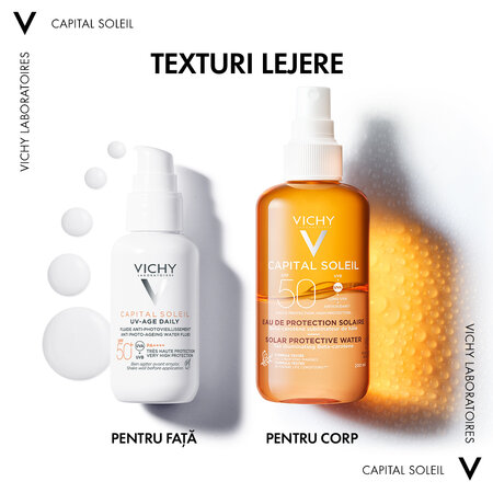Apa de protectie solara pentru un bronz sporit SPF50+ Capital Soleil, 200 ml, Vichy 555670