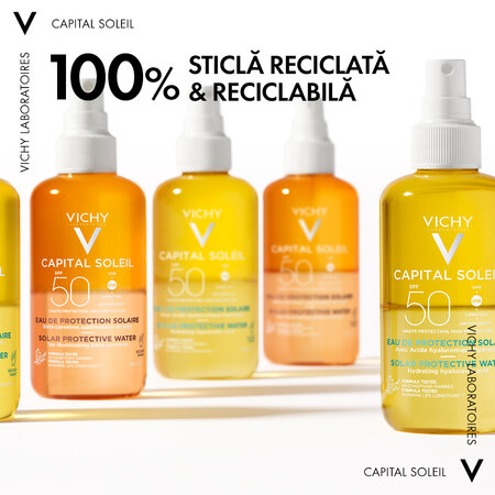 Apa de protectie solara pentru un bronz sporit SPF50+ Capital Soleil, 200 ml, Vichy 555664