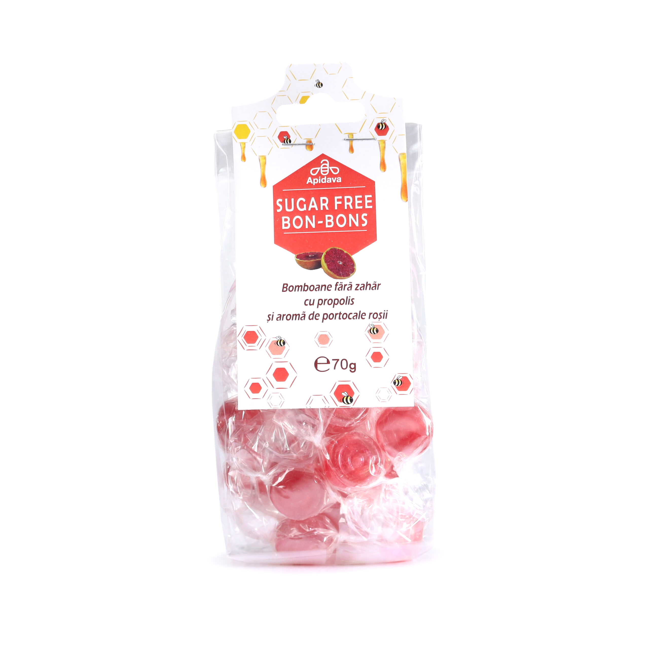 Bomboane fara zahar cu propolis si aroma de portocale rosii, 70 g, Apidava