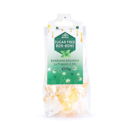 Bomboane balsamice fara zahar cu propolis, 70 g, Apidava