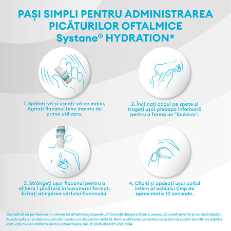Picaturi oftalmice cu utilizare zilnica fara conservanti Systane Hydration, 10 ml, Alcon 816820