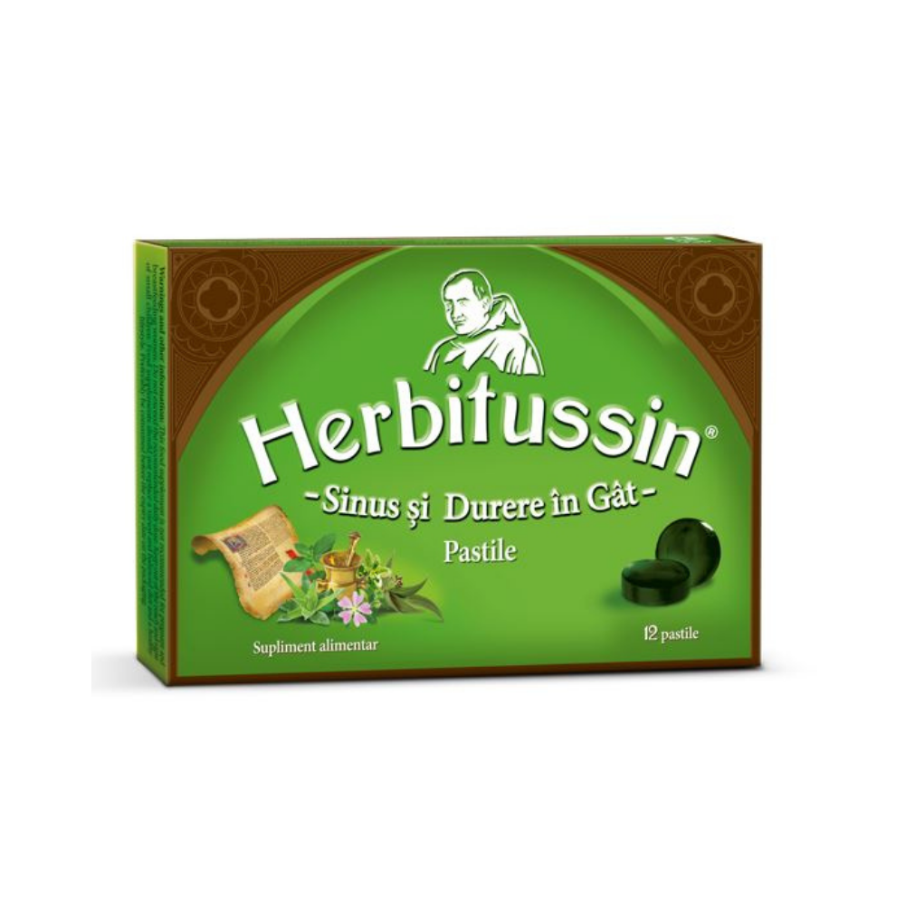 Herbitussin Sinus si durere in gat, 12 pastile, Herbitussin