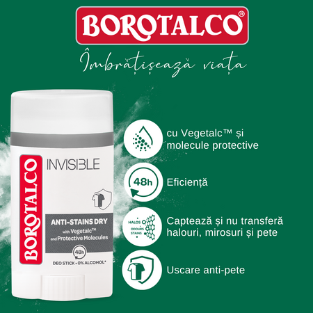 Deodorant stick Invisible, 40 ml, Borotalco 763405