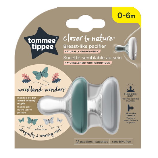 Suzeta de noapte Closer to Nature Breast like Pacifier, 0-6 luni, 2 bucati, Verde/Gri, Tommee Tippee 498364
