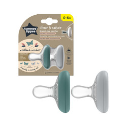Suzeta de noapte Closer to Nature Breast like Pacifier, 0-6 luni, 2 bucati, Verde/Gri, Tommee Tippee