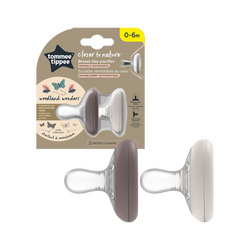 Suzeta de noapte Closer to Nature Breast like Pacifier, 0-6 luni, 2 bucati, Maro/Gri, Tommee Tippee