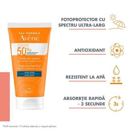 Fluid fara parfum cu protectie solara Triasorb, SPF 50+, 50 ml, Avene 506022