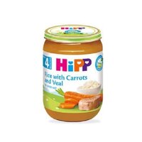 Piure din orez, morcovi si vitel, +4 luni, 190 g, Hipp