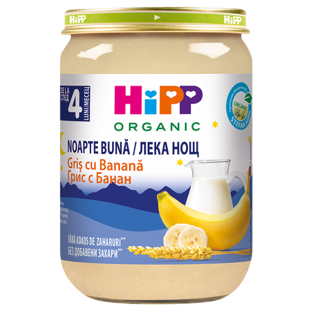Gris ecologic cu lapte preparat si banana, 4 ani+, 190 g, Hipp
