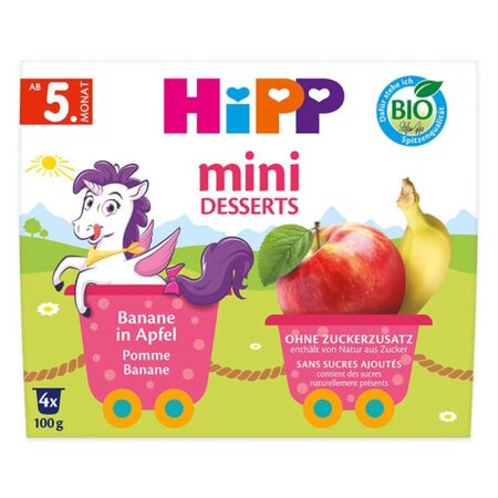 Gustare cu fructe mere si banane, 4x100gr, Hipp