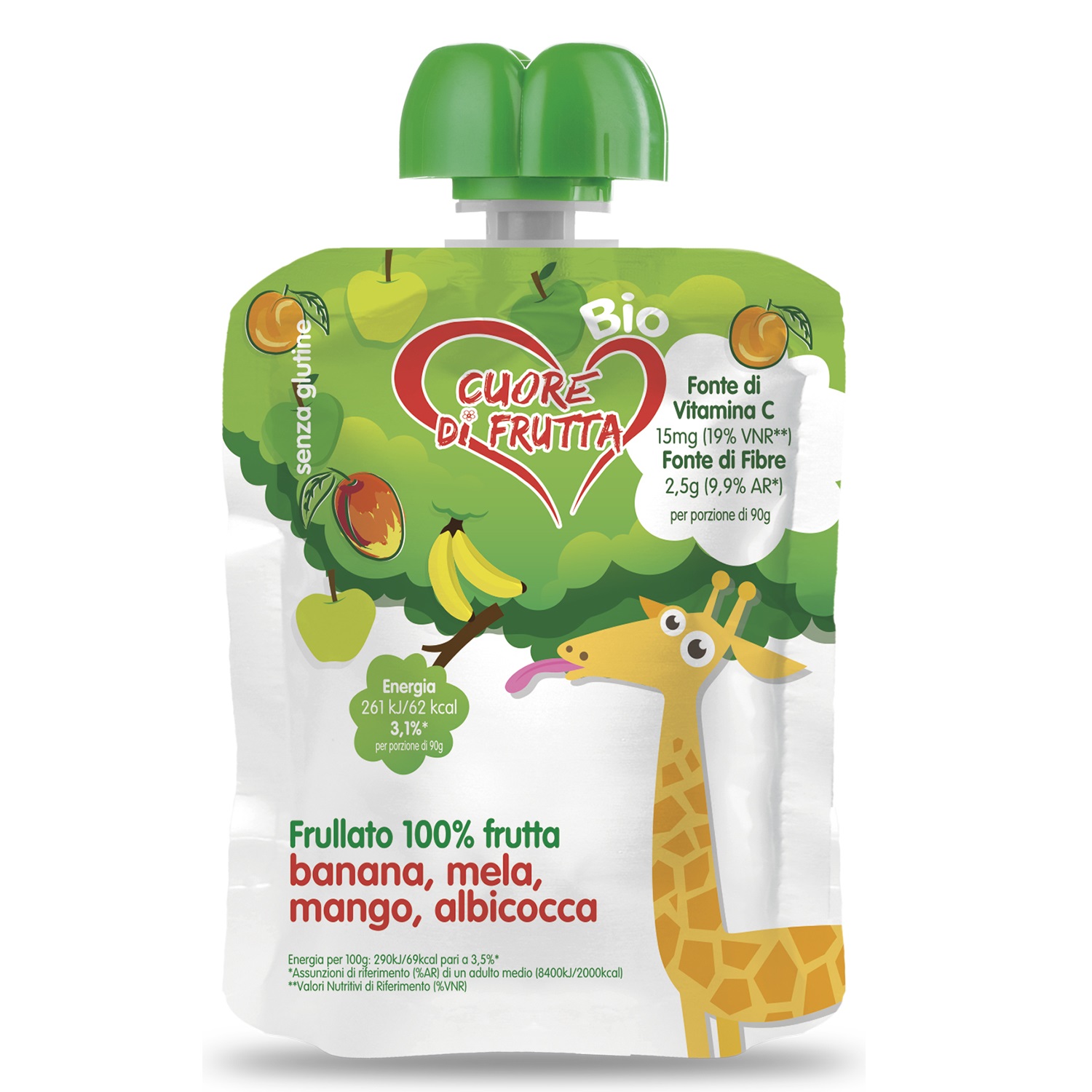 Smoothie bio din fructe pentru copii Girafa, 90 g, Cuore di frutta