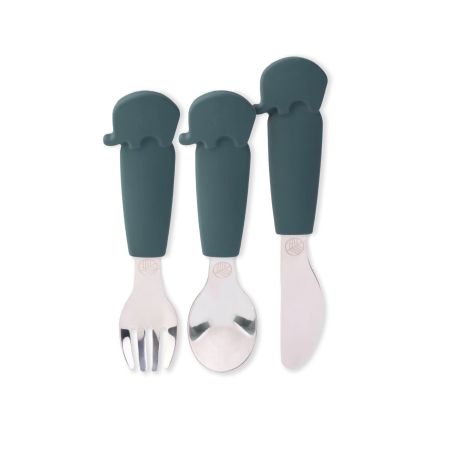 Set de tacamuri din inox si silicon Elefantei, verde inchis