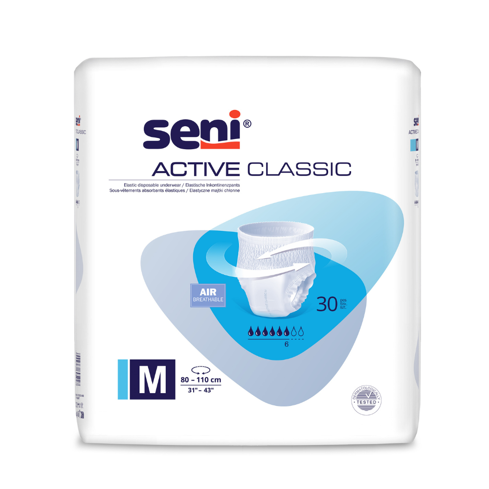 Chilot elastic absorbant Active Classic, Medium, 80 - 110 cm, 30 bucati, Seni